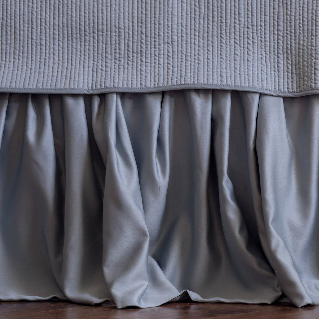 Lili Alessandra Retro Gathered Bed Skirt Bed Skirts Lili Alessandra Blue Silk  