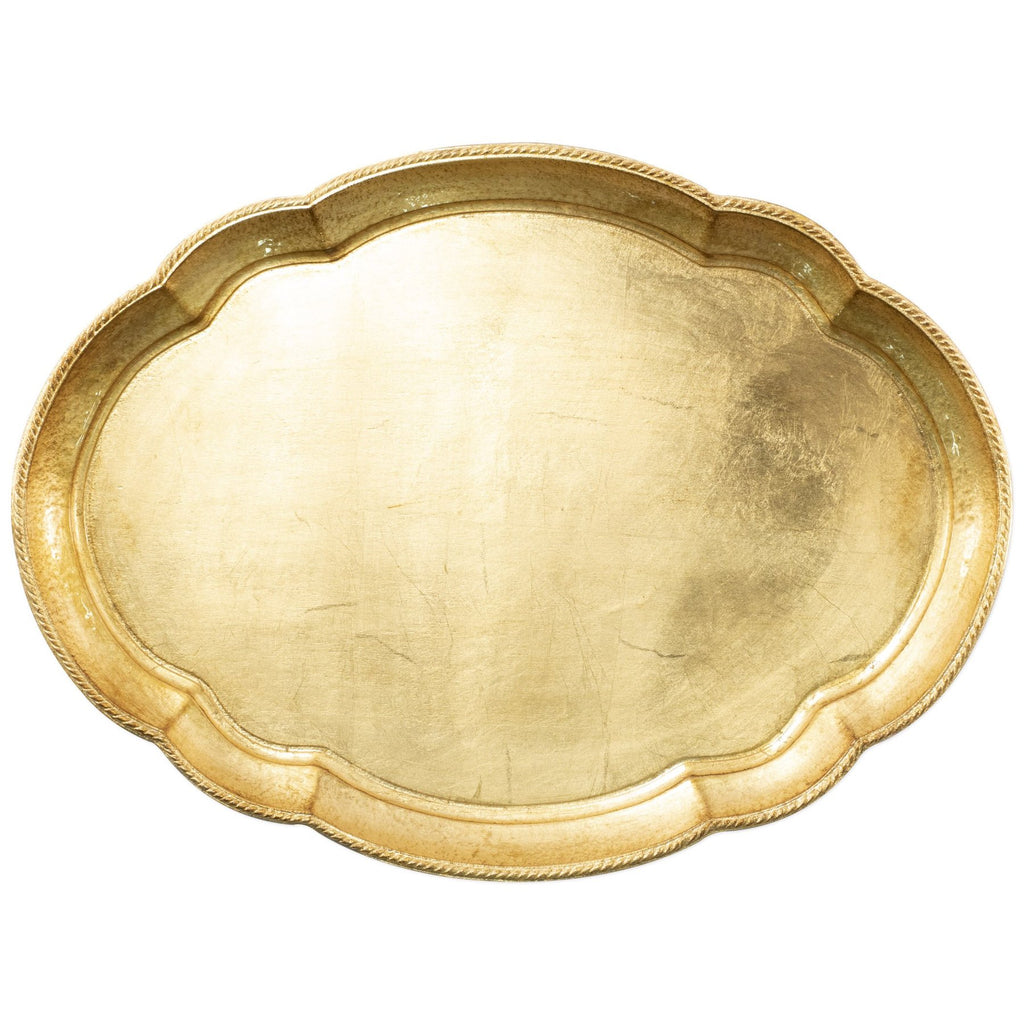 Florentine Wooden Accessories Gold Large Oval Tray Decor Vietri Gold  