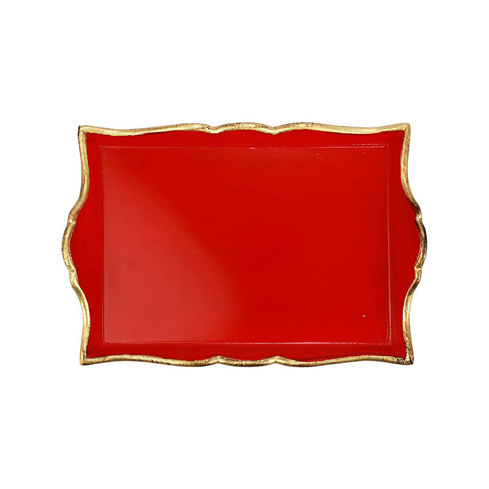Florentine Wooden Accessories Red & Gold Handled Small Rectangular Tray Decor Vietri   