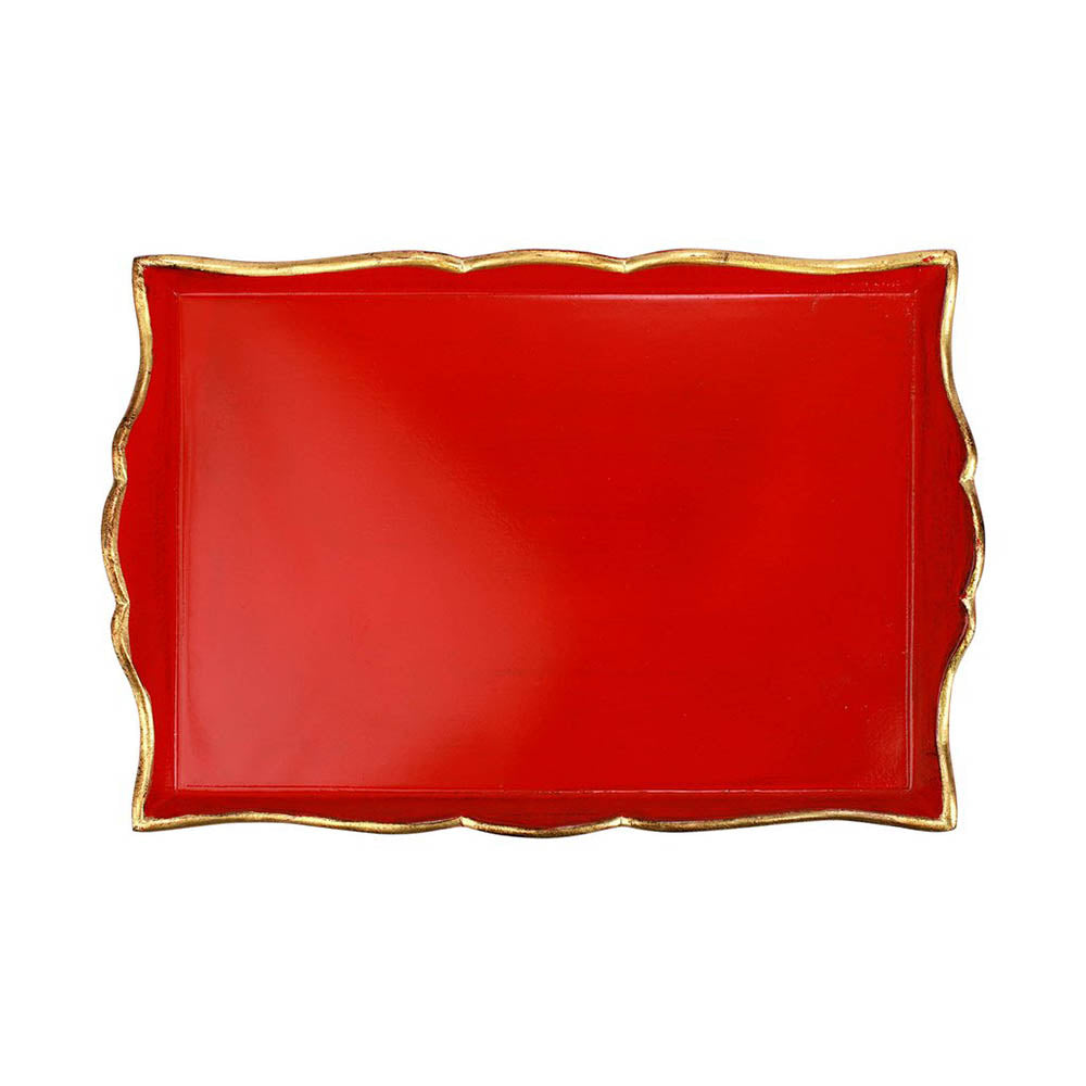 Florentine Wooden Accessories Red & Gold Handled Medium Rectangular Tray Decor Vietri   