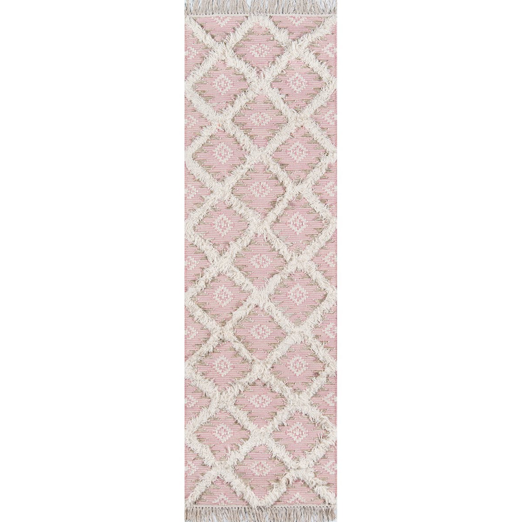 Pink Diamond Fringe Wool Rug Rugs Momeni 2.3' x 7.10'  