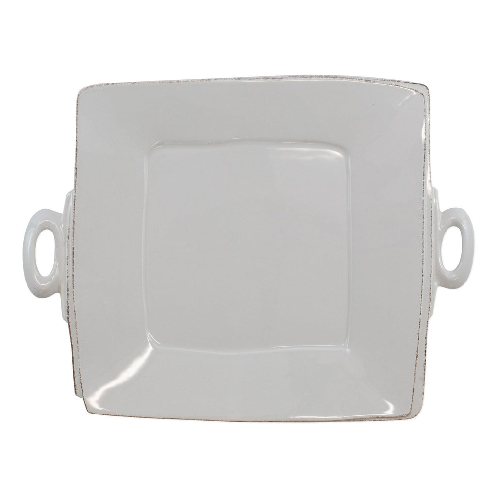 Lastra Handled Square Platter Serveware Vietri Light Gray  