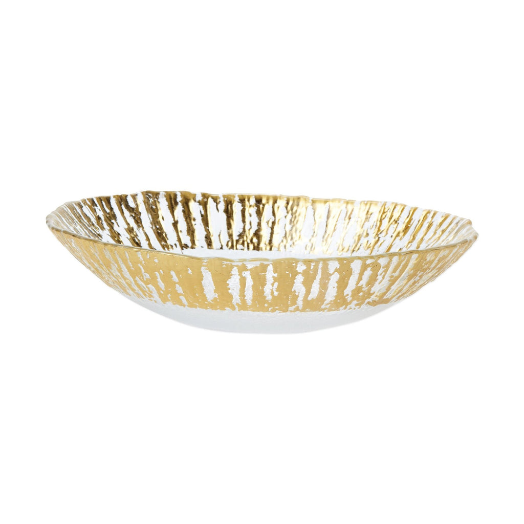 Rufolo Glass Gold Medium Oval Serving Bowl Dinnerware Vietri Gold  