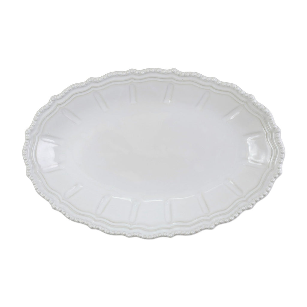 Incanto Stone White Baroque Large Oval Shallow Bowl Serveware Vietri White  