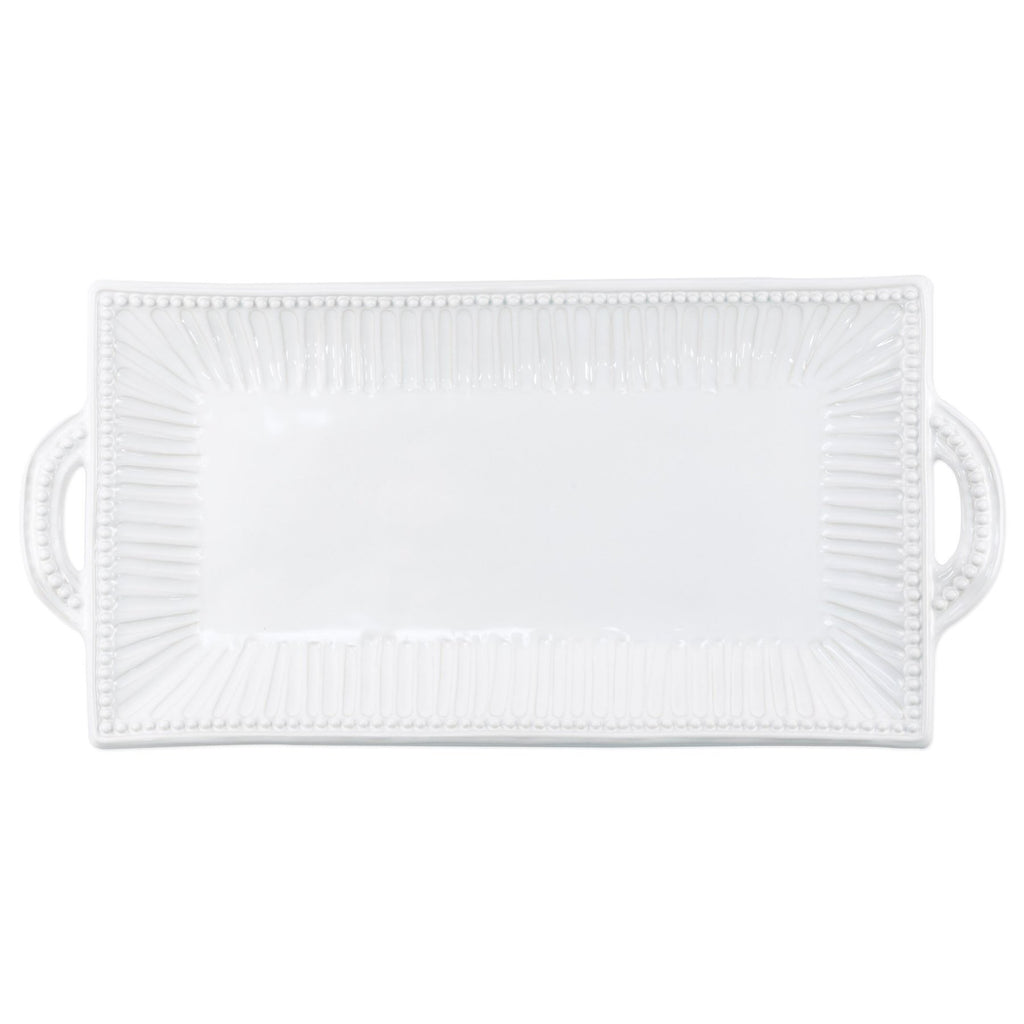 Incanto Stone White Stripe Handled Rectangular Platter Serveware Vietri White  
