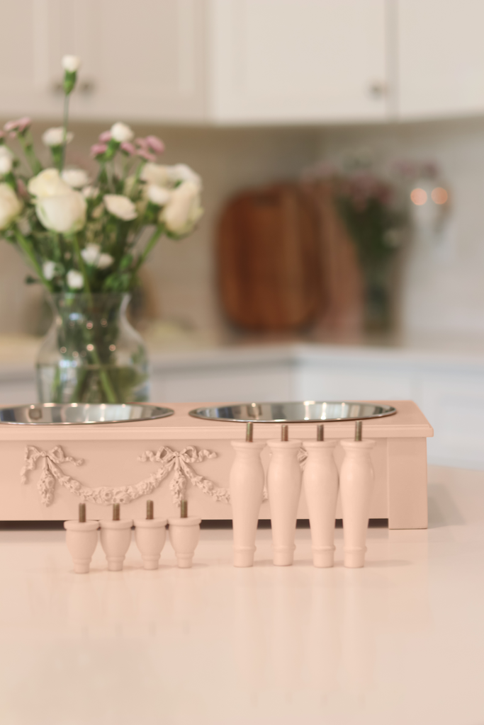 Helpen Pets French Double Swag Forever Elevated Stainless Steel Pet Bowls