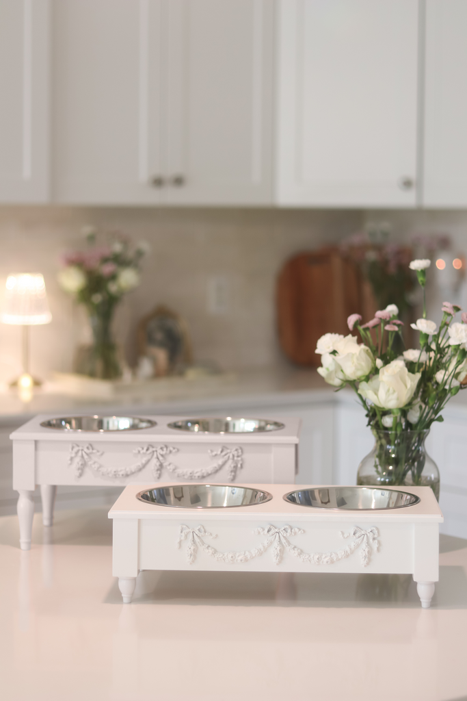 Helpen Pets French Double Swag Forever Elevated Stainless Steel Pet Bowls