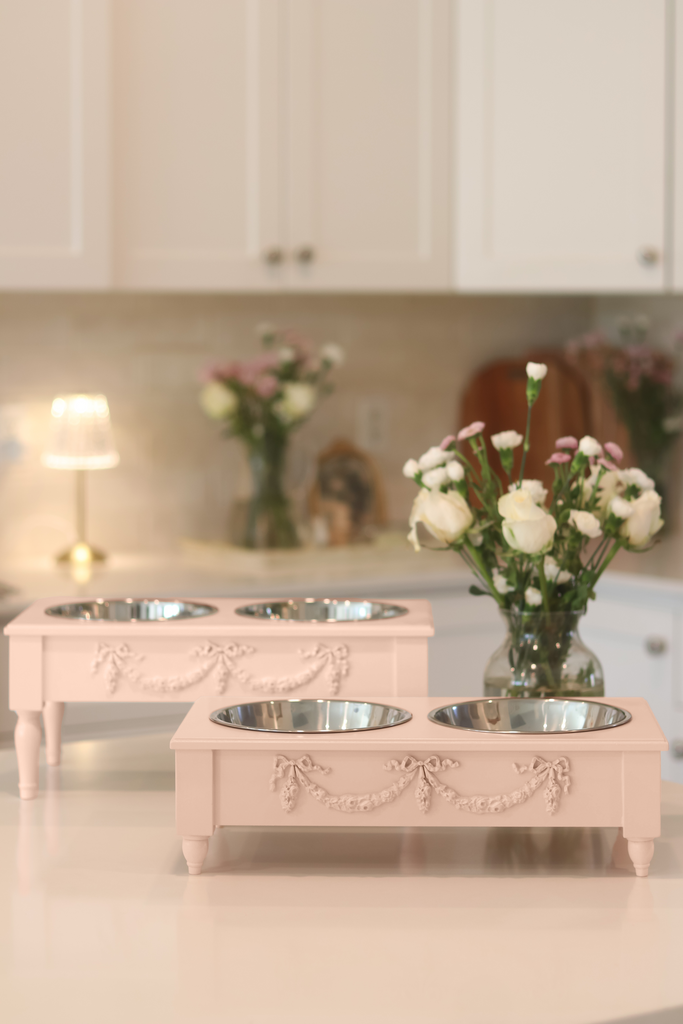 Helpen Pets French Double Swag Forever Elevated Stainless Steel Pet Bowls