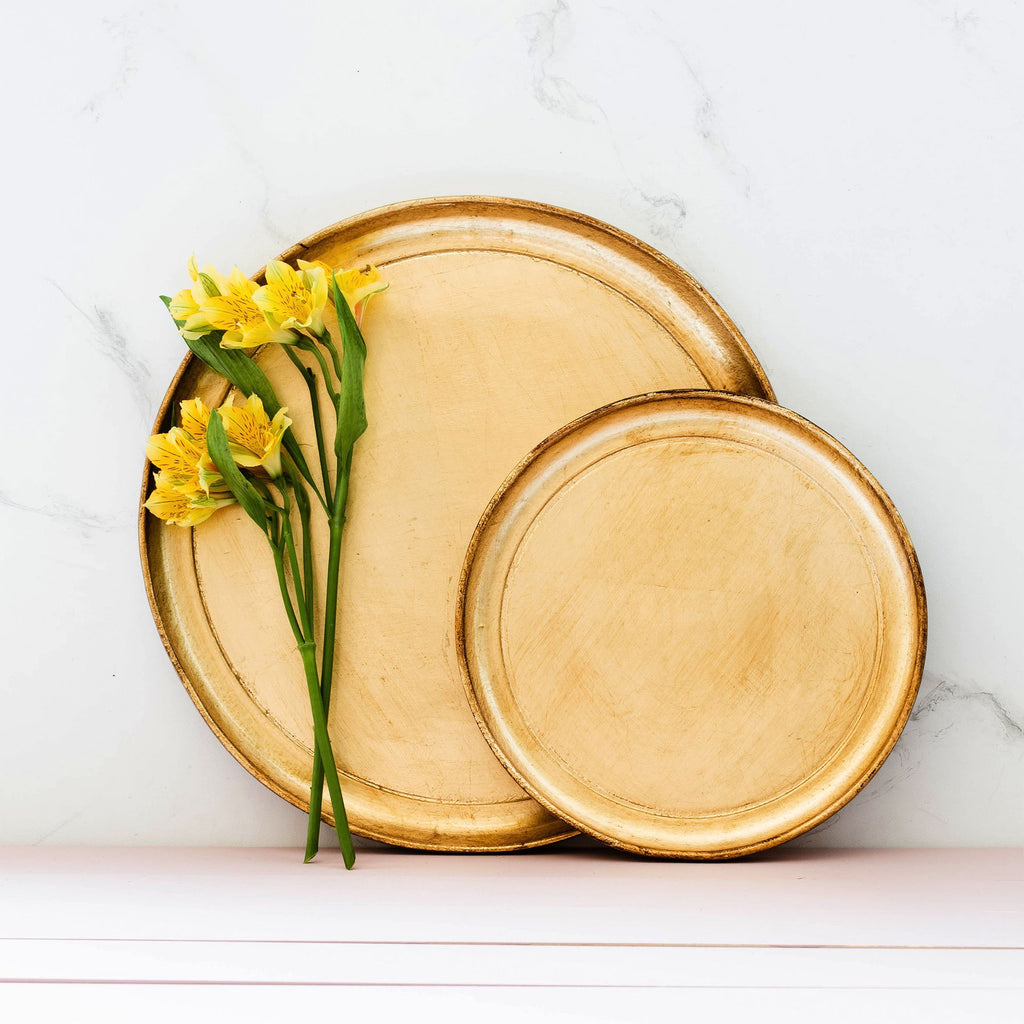 Florentine Wooden Accessories Gold Small Round Tray Decor Vietri   