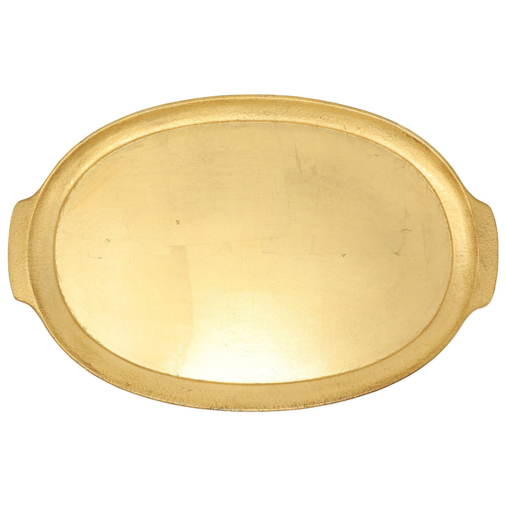 Florentine Wooden Accessories Gold Handled Medium Oval Tray Decor Vietri Gold  