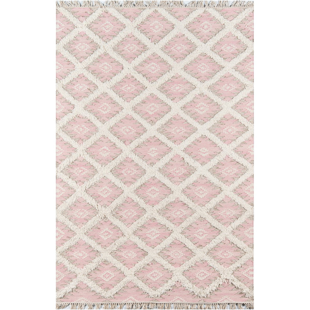 Pink Diamond Fringe Wool Rug Rugs Momeni 5' x 7'  