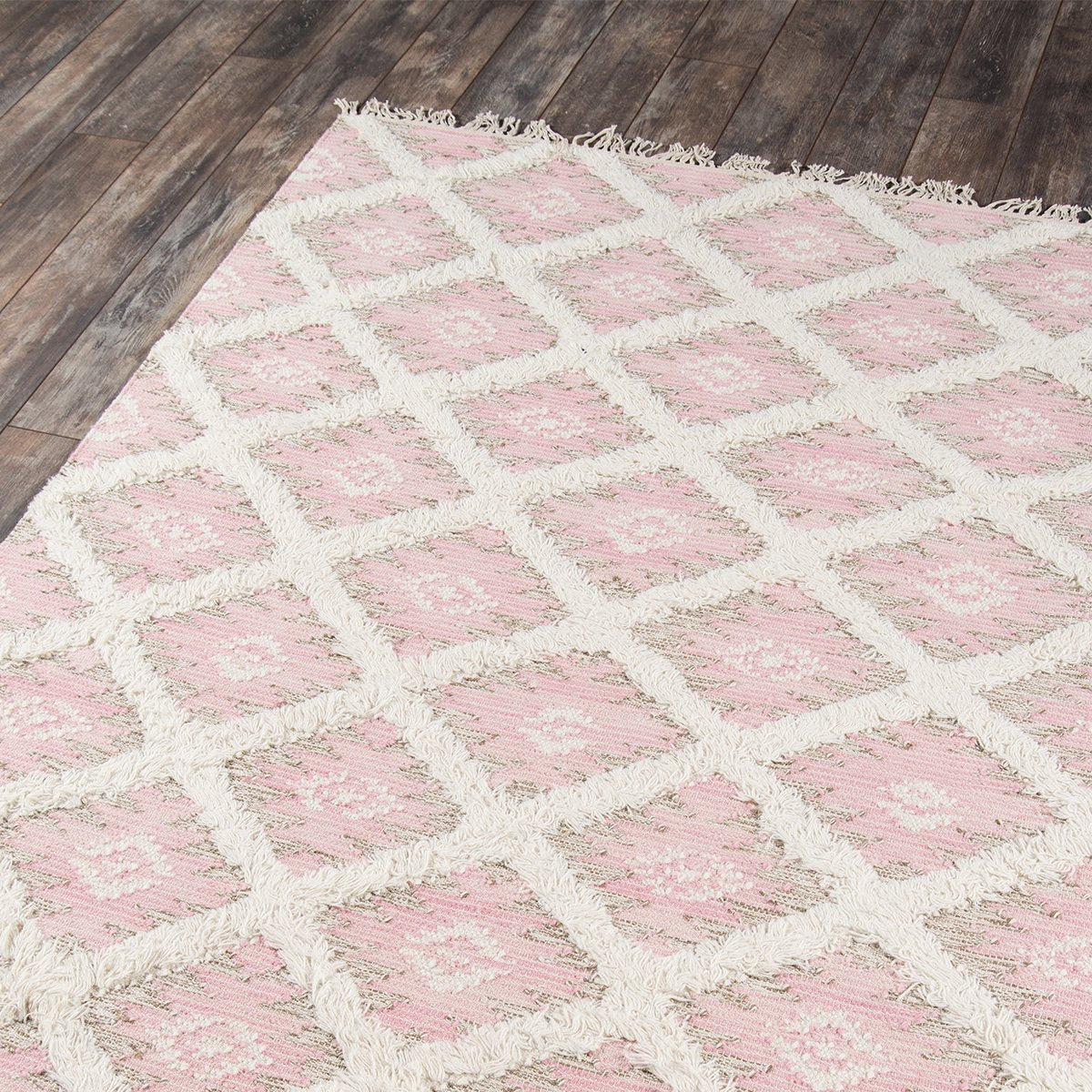 Pink Diamond Fringe Wool Rug – The Bella Cottage Inc.