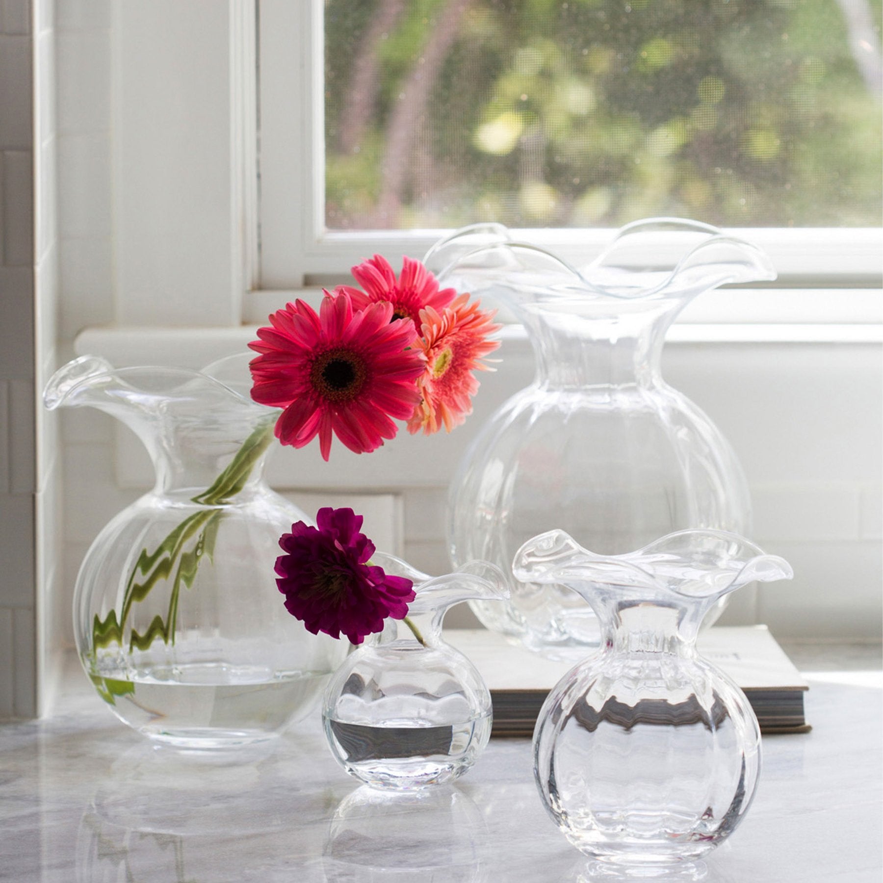 Hibiscus Clear Glass Medium Fluted Vase | The Bella Cottage – The