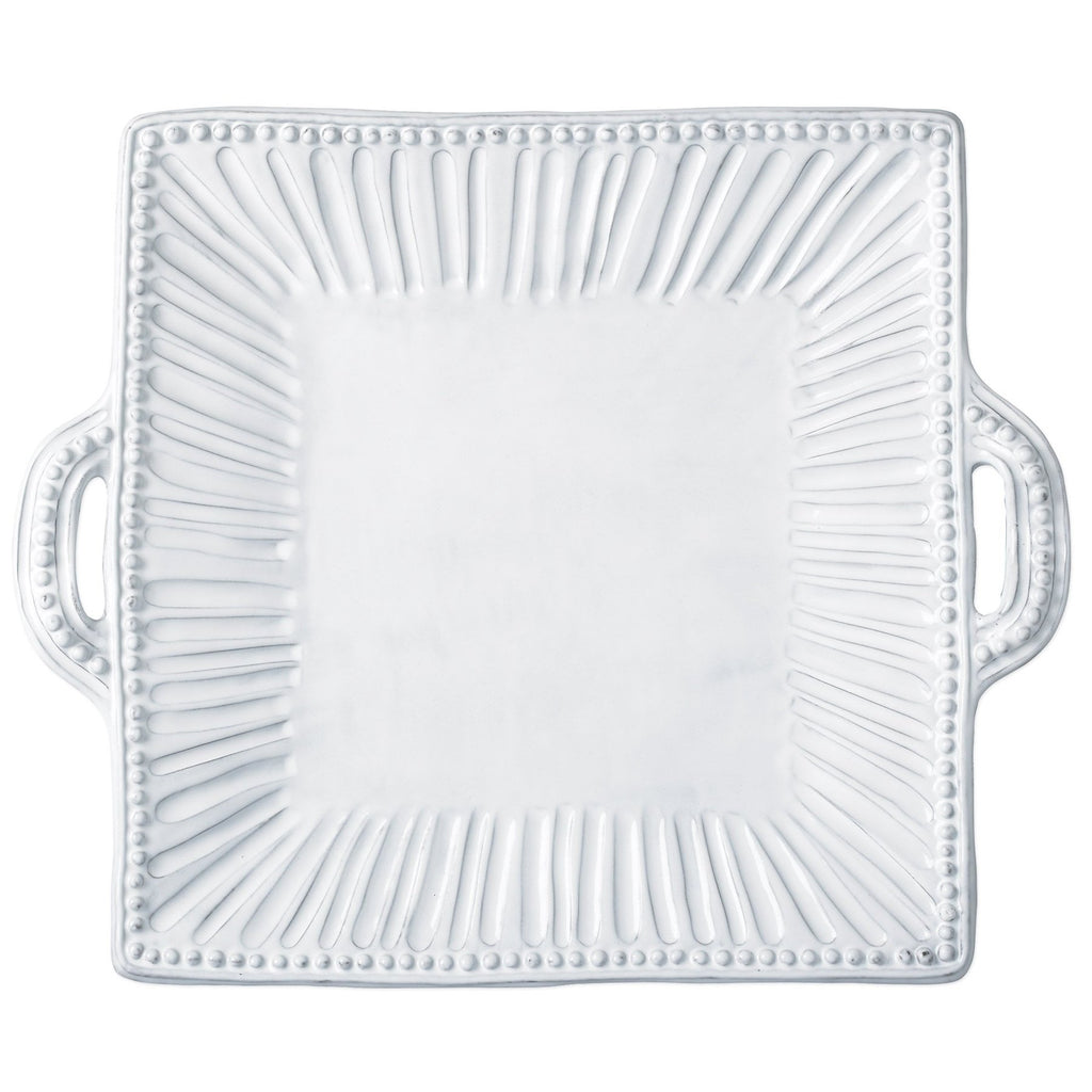 Incanto Stripe Handled Square Platter Serveware Vietri White  