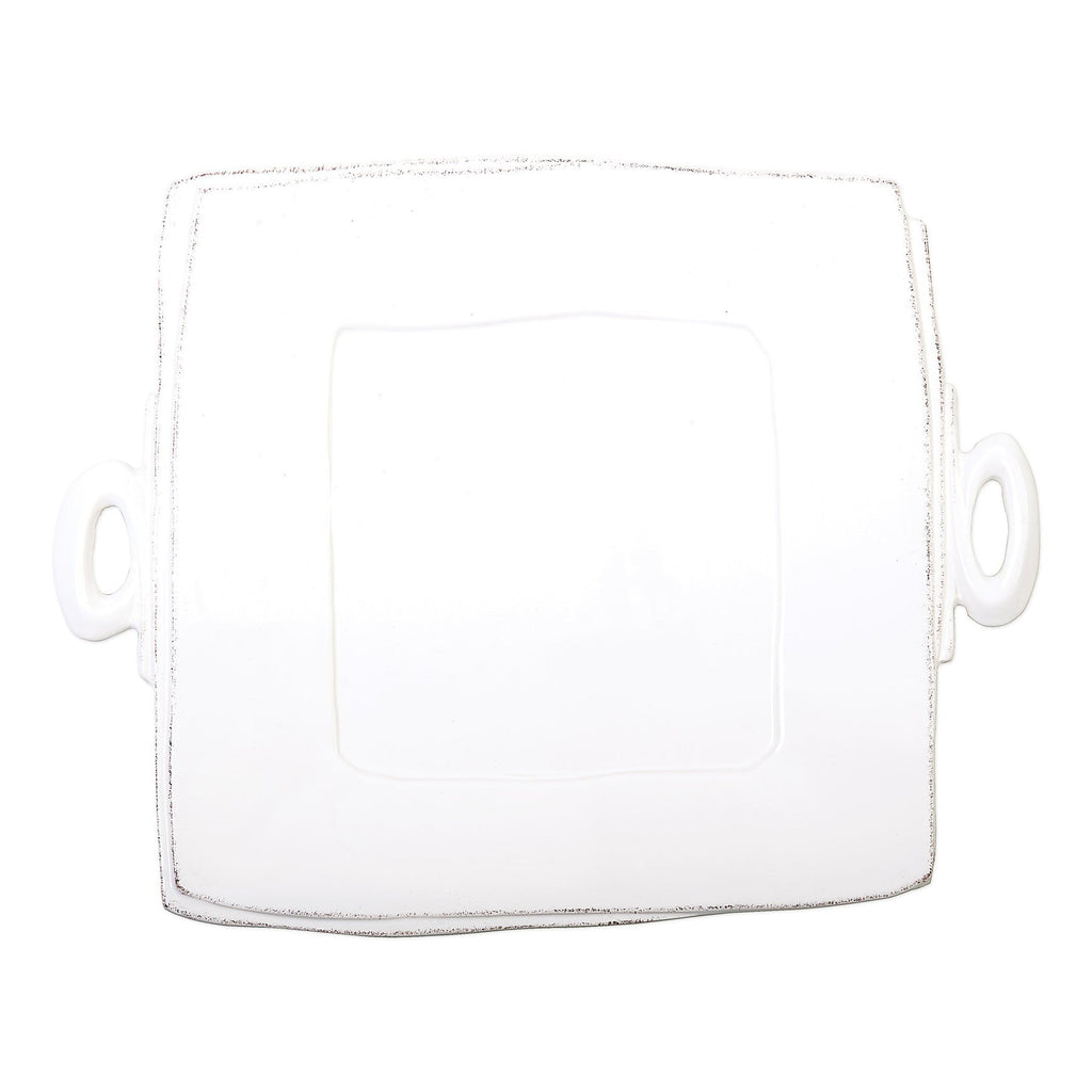 Lastra Handled Square Platter Serveware Vietri White  
