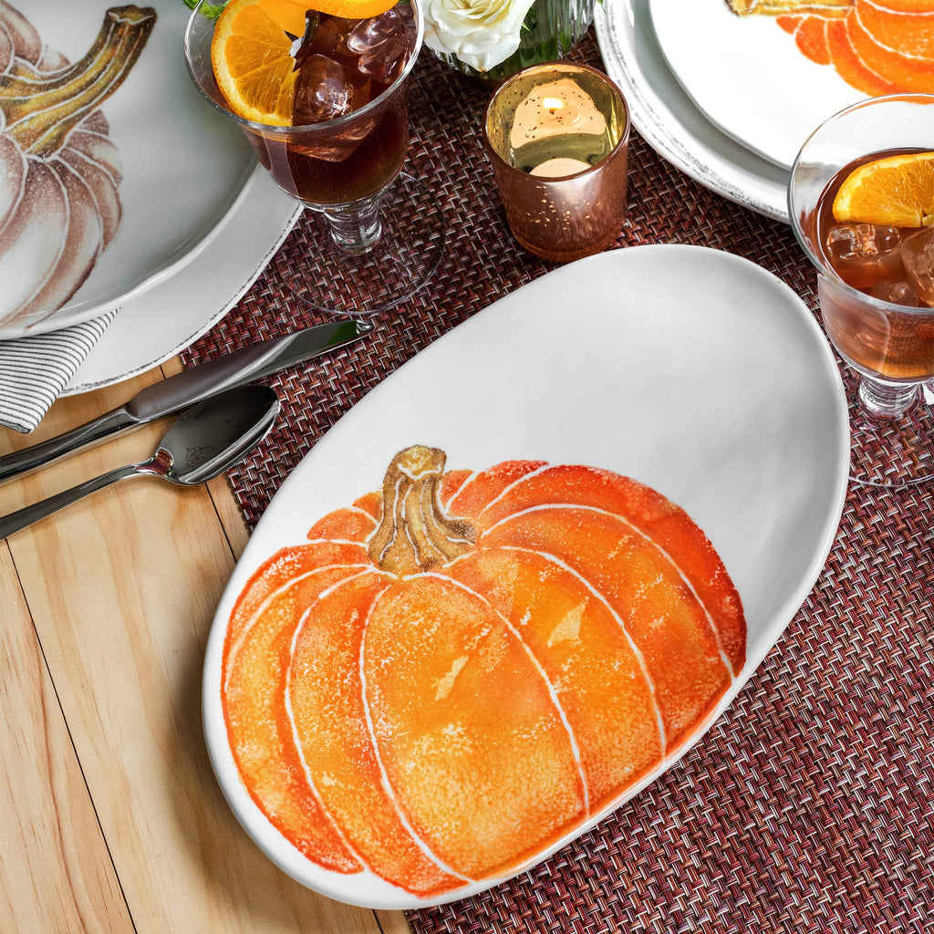 Pumpkins Small Oval Platter with Pumpkin Serveware Vietri   