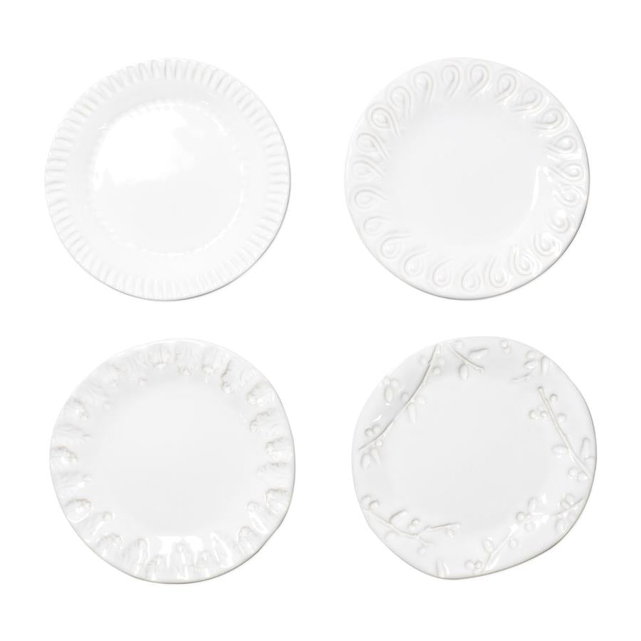 Incanto Stone White Assorted Canape Plates - Set of 4 Dinnerware Vietri White  