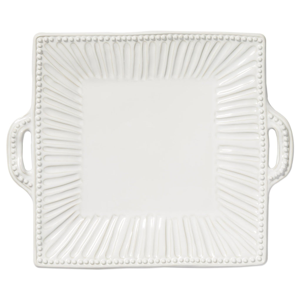 Incanto Stone Stripe Handled Square Platter Serveware Vietri White  