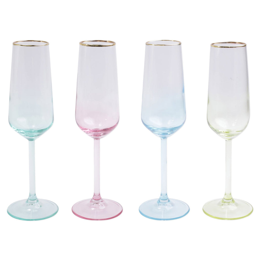 Rainbow Assorted Champagne Flutes - Set of 4 Barware Vietri Assorted  